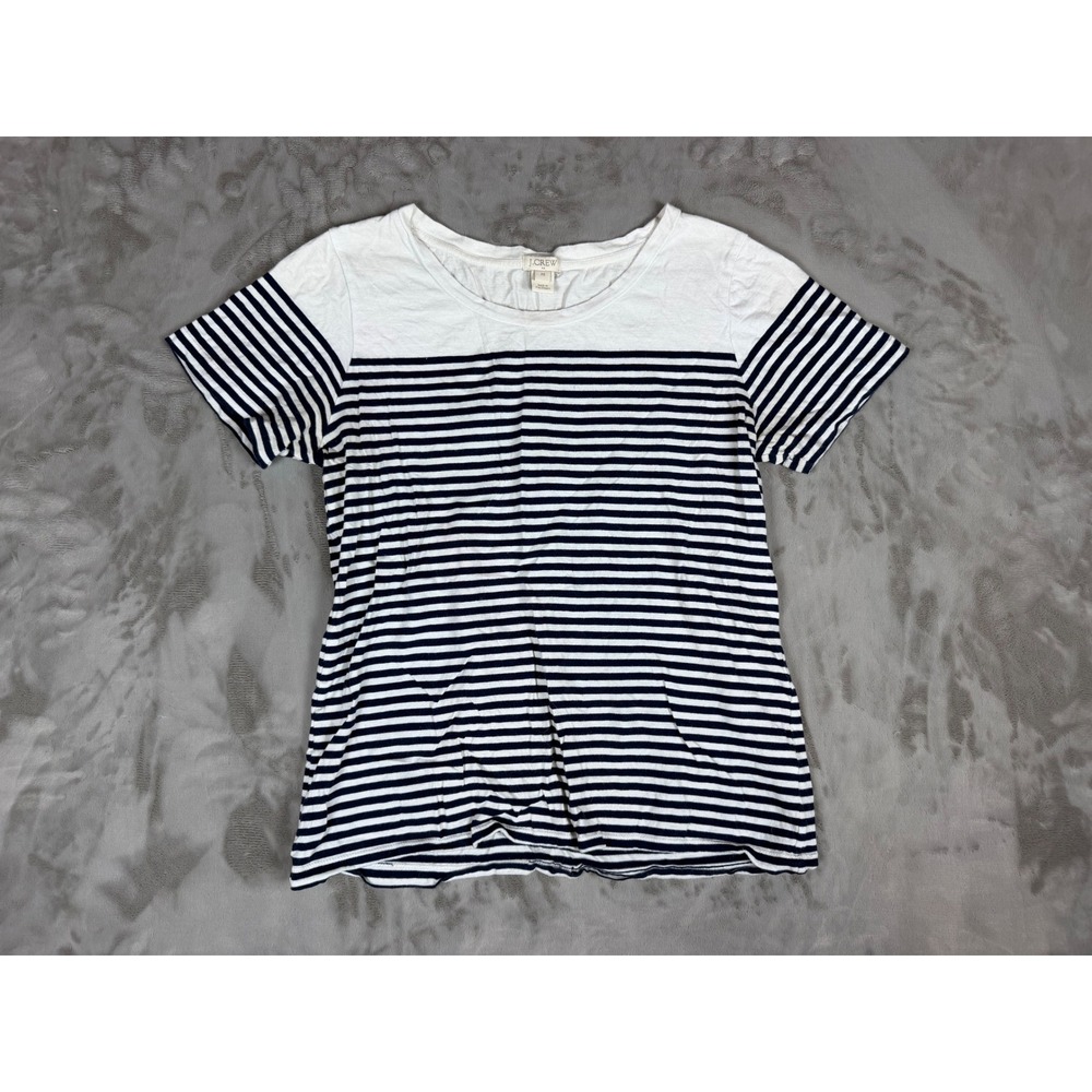 J. Crew Womens XS Navy Blue White Striped Scoop Neck Short Sleeve T-Shirt